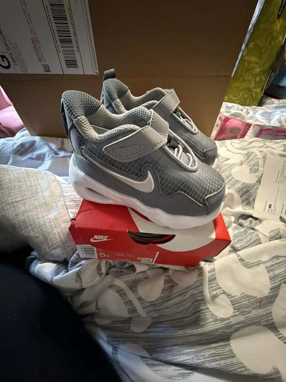 Nike Air Max Nova TD Toddler Shoes Cement Grey Metallic Silver Size 5C FN4461-00